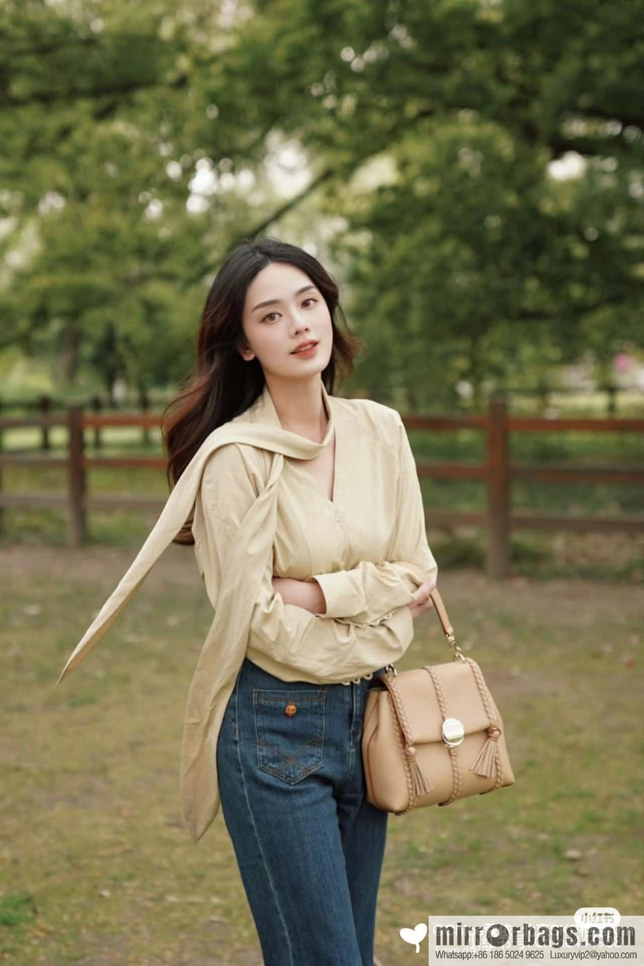 Chloe Penelope Gold Coin Bag, Medium Dropped Leather, Apricot 25CM