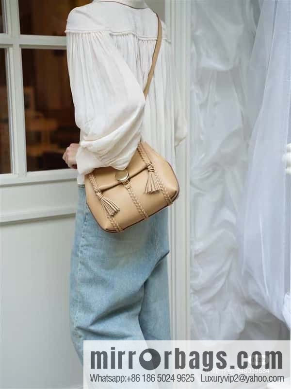Chloe Penelope Gold Coin Bag, Medium Dropped Leather, Apricot 25CM