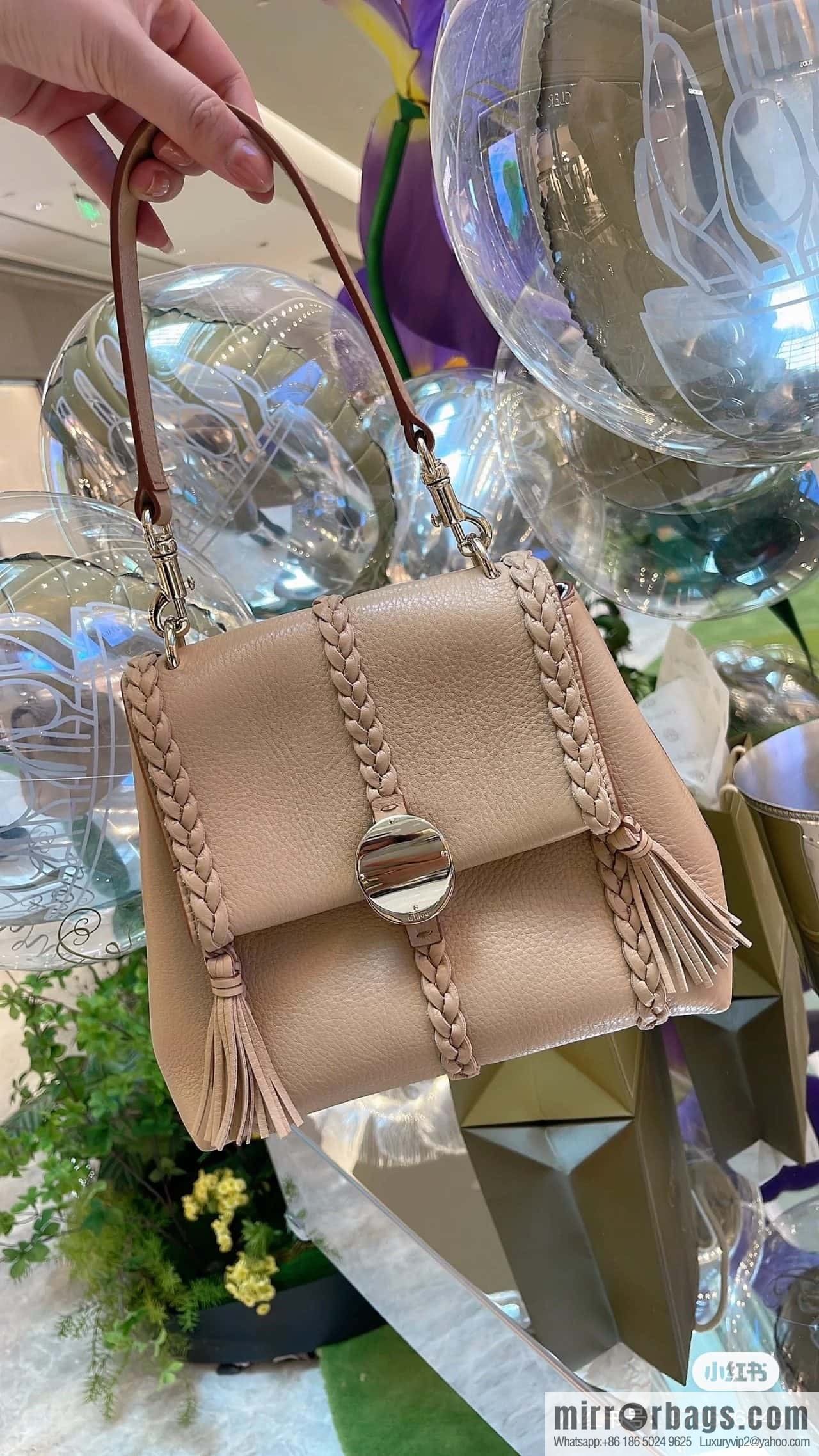 Chloe Penelope Gold Coin Bag, Medium Dropped Leather, Apricot 25CM