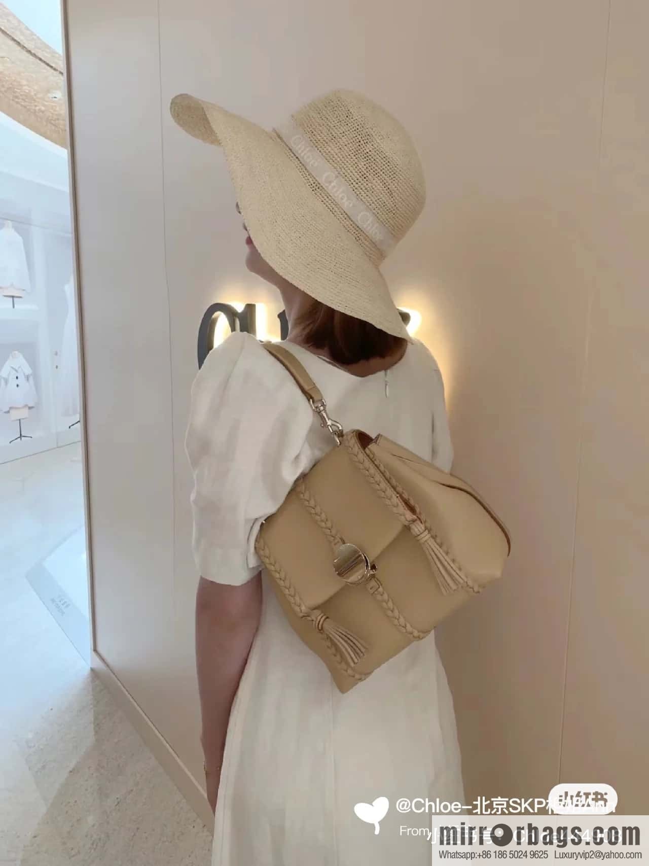Chloe Penelope Gold Coin Bag, Medium Dropped Leather, Apricot 25CM