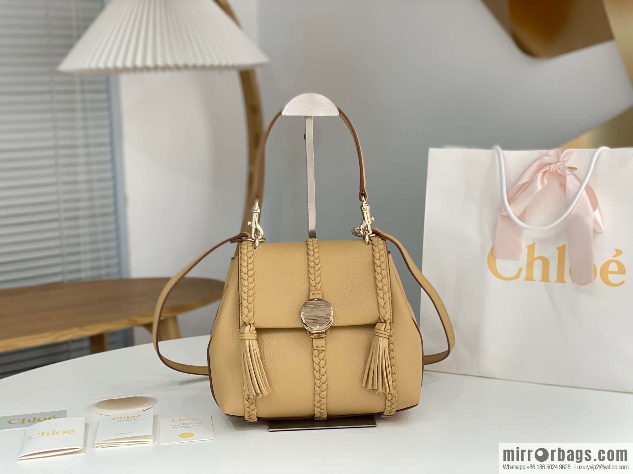 Chloe Penelope Gold Coin Bag, Medium Dropped Leather, Apricot 25CM