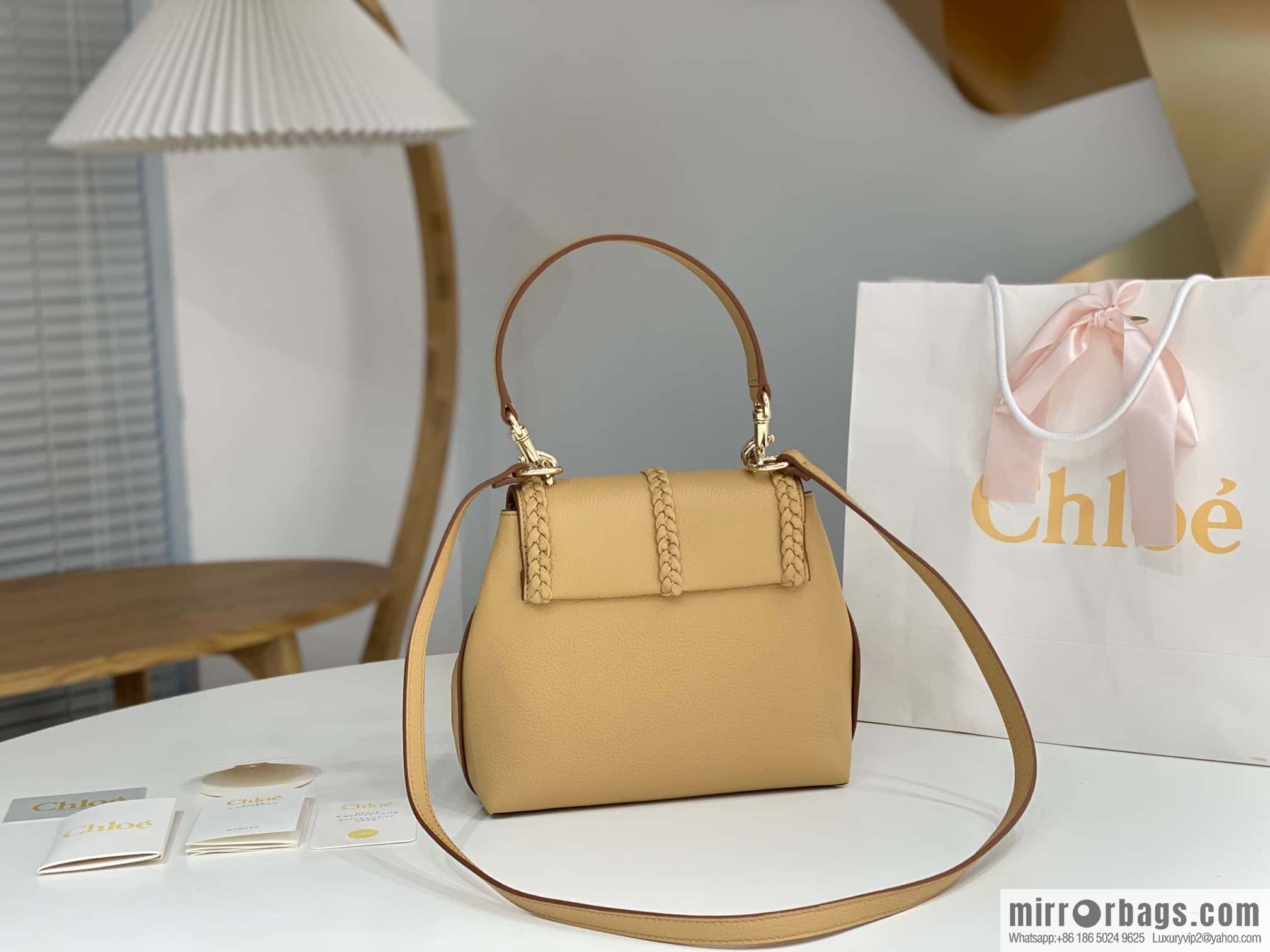 Chloe Penelope Gold Coin Bag, Medium Dropped Leather, Apricot 25CM