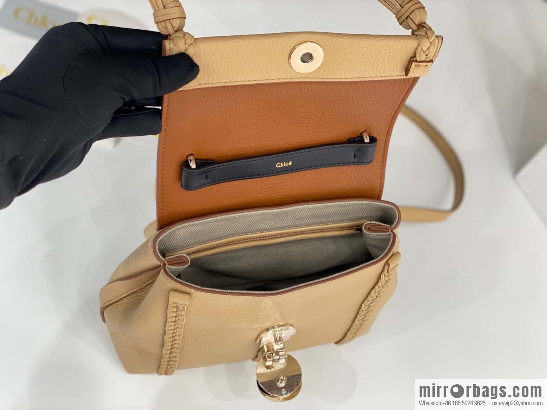 Chloe Penelope Gold Coin Bag, Medium Dropped Leather, Apricot 25CM
