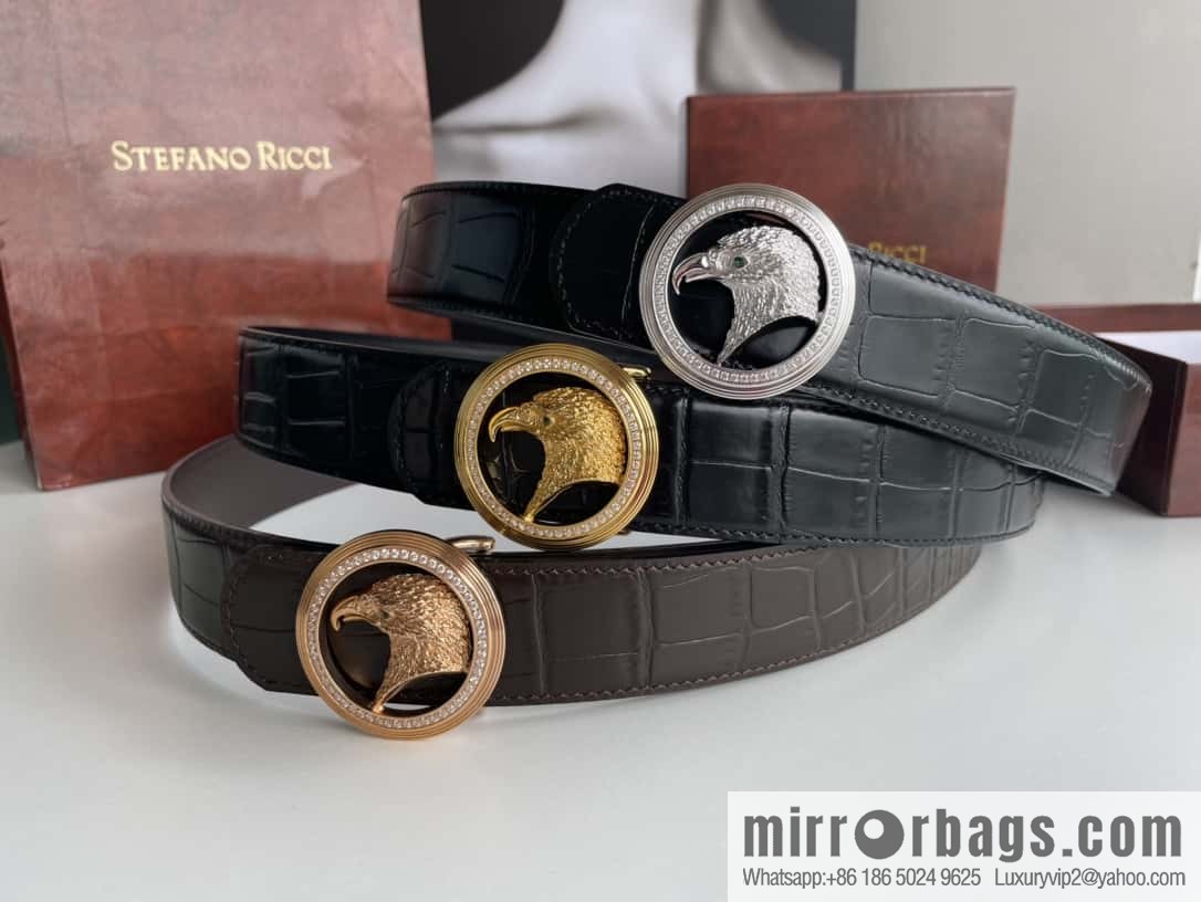 Stefano Ricci (Stefano Rau Neech) Stainless steel eagle head inlaid buckle men's belt width 3.8cm