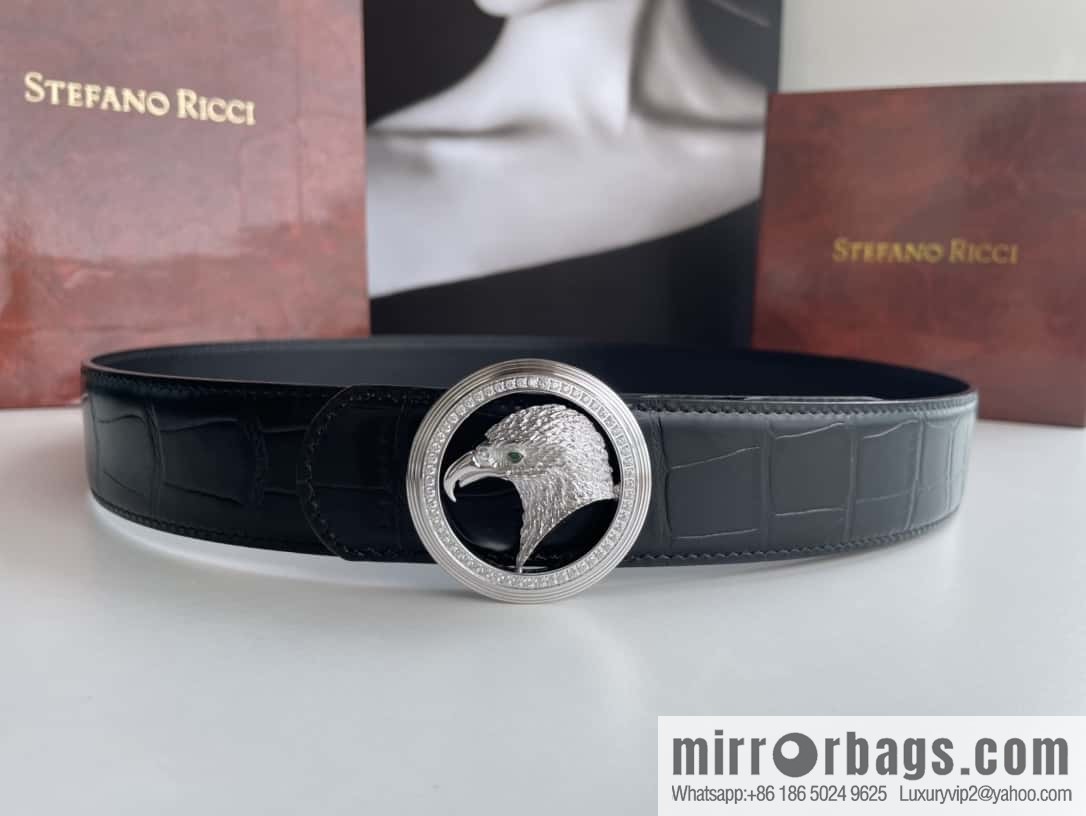 Stefano Ricci (Stefano Rau Neech) Stainless steel eagle head inlaid buckle men's belt width 3.8cm