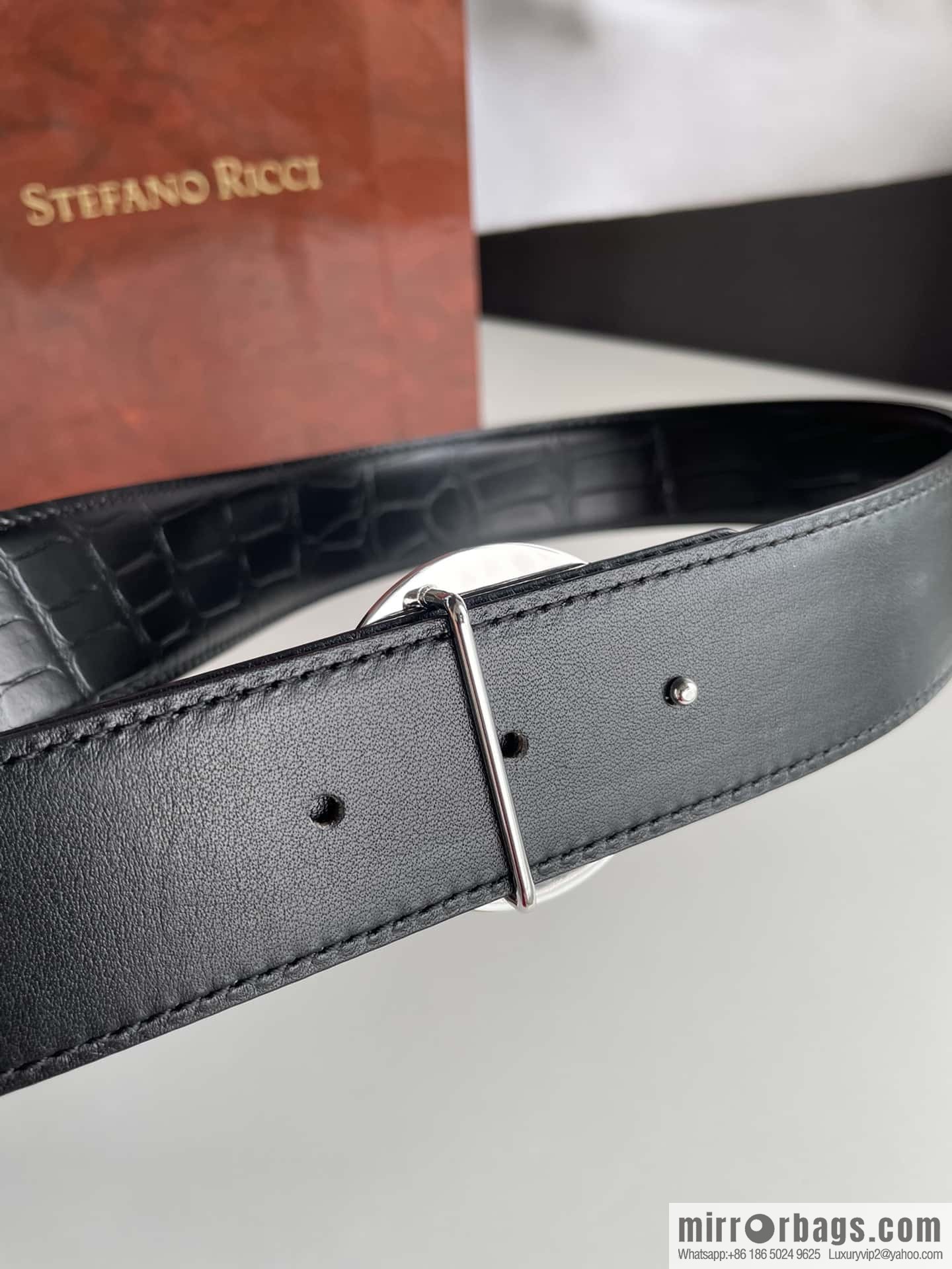 Stefano Ricci (Stefano Rau Neech) Stainless steel eagle head inlaid buckle men's belt width 3.8cm