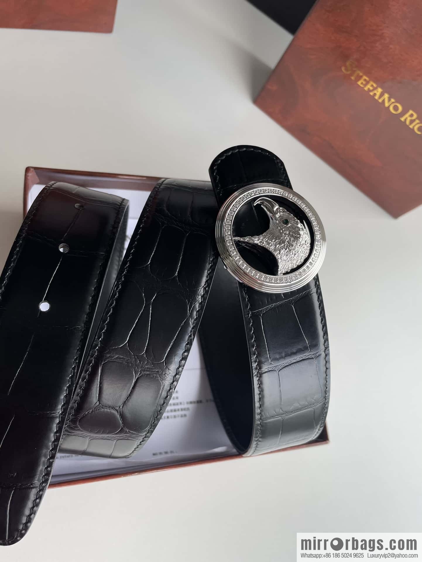 Stefano Ricci (Stefano Rau Neech) Stainless steel eagle head inlaid buckle men's belt width 3.8cm