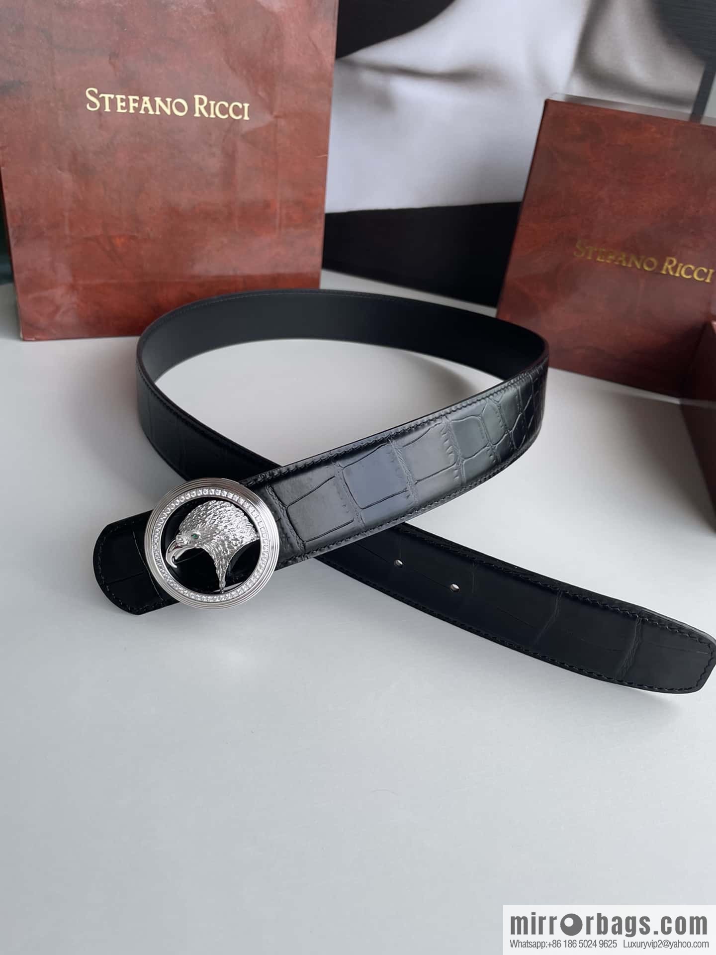 Stefano Ricci (Stefano Rau Neech) Stainless steel eagle head inlaid buckle men's belt width 3.8cm