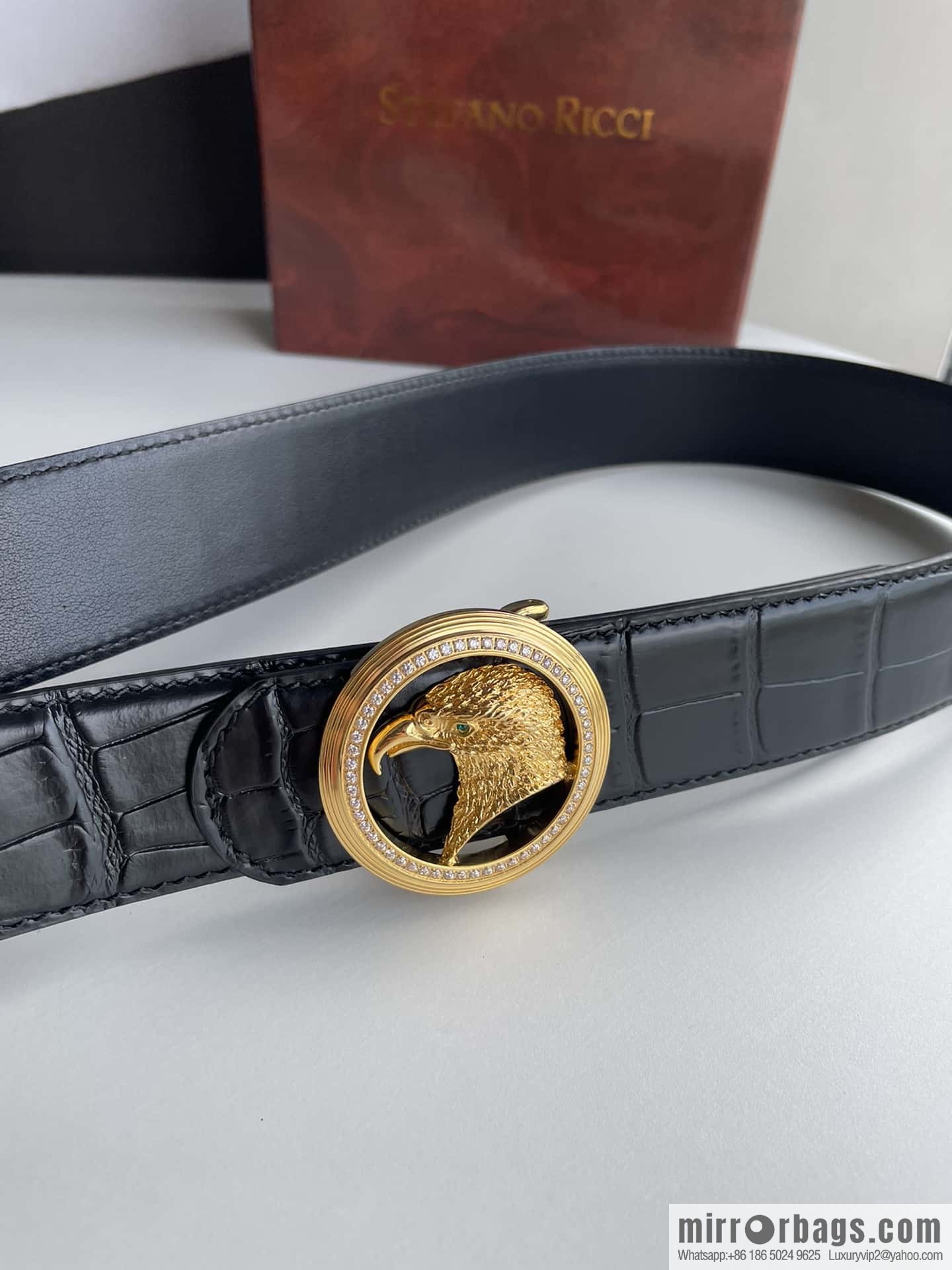 Stefano Ricci (Stefano Rau Neech) Stainless steel eagle head inlaid buckle men's belt width 3.8cm