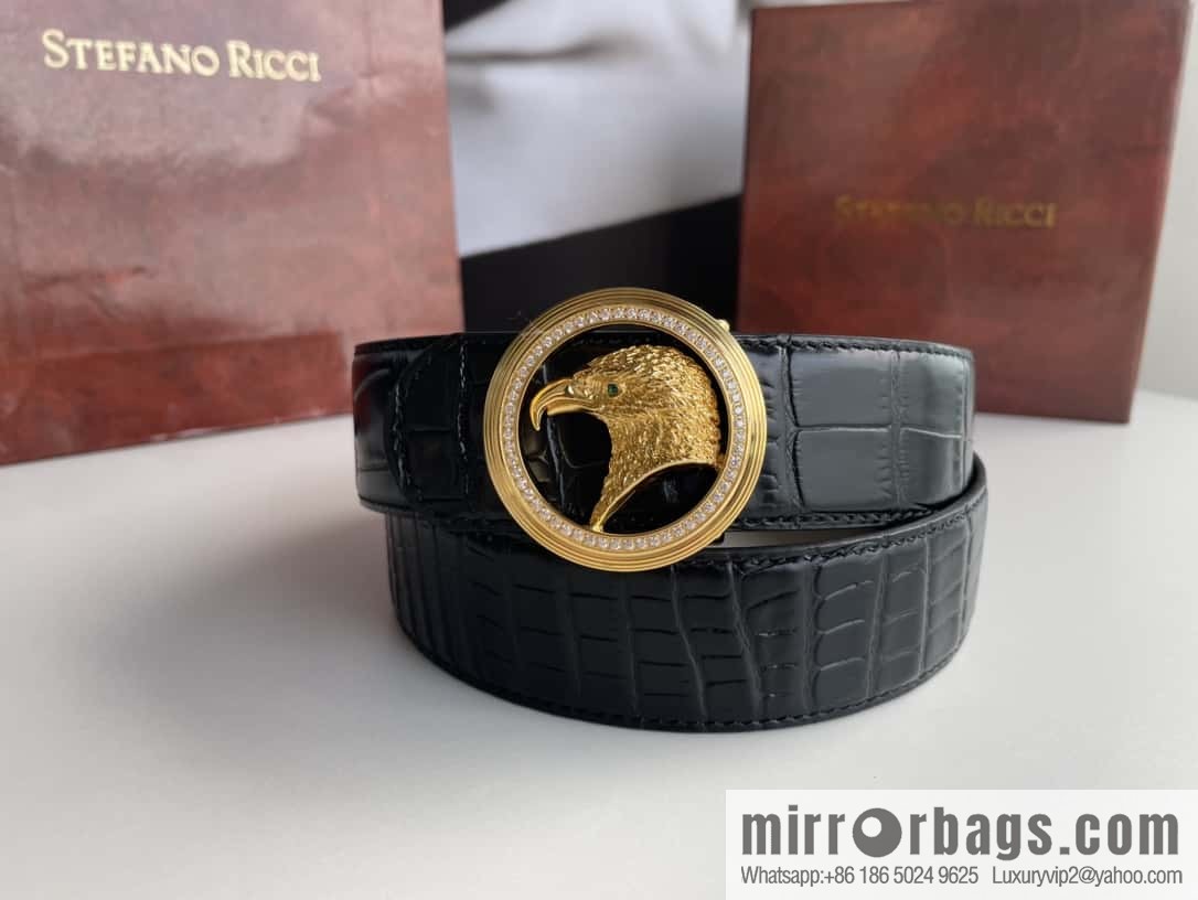 Stefano Ricci (Stefano Rau Neech) Stainless steel eagle head inlaid buckle men's belt width 3.8cm