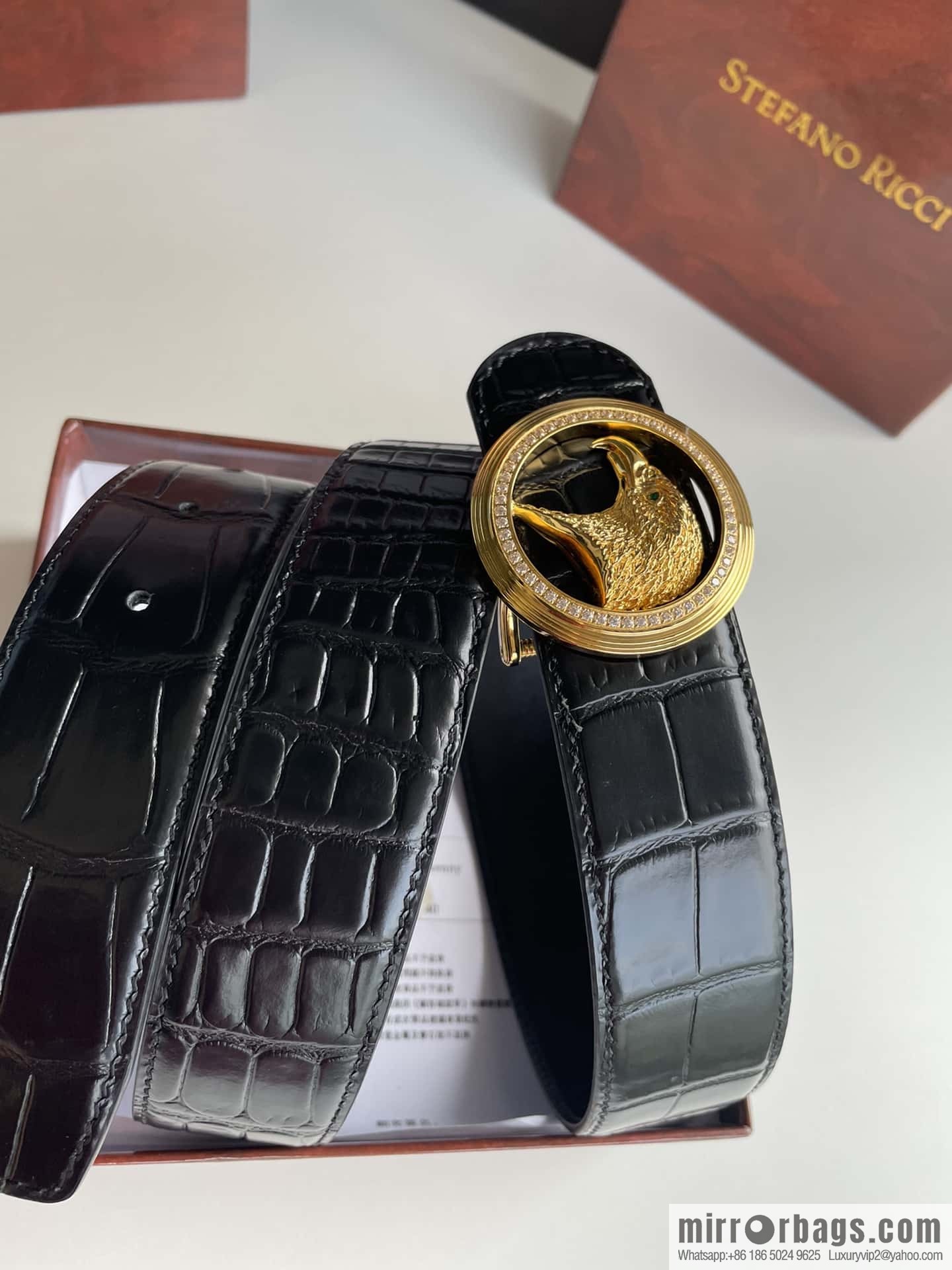 Stefano Ricci (Stefano Rau Neech) Stainless steel eagle head inlaid buckle men's belt width 3.8cm
