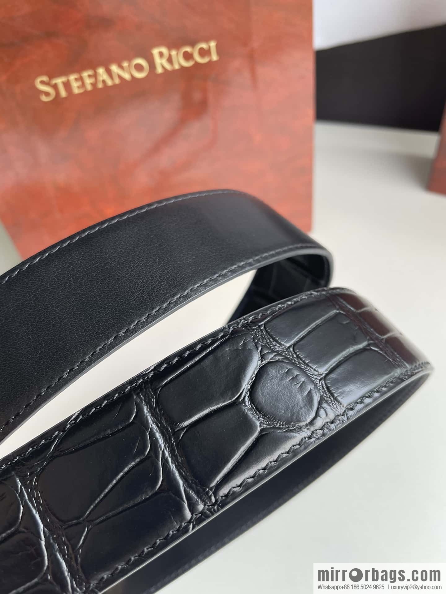Stefano Ricci (Stefano Rau Neech) Stainless steel eagle head inlaid buckle men's belt width 3.8cm