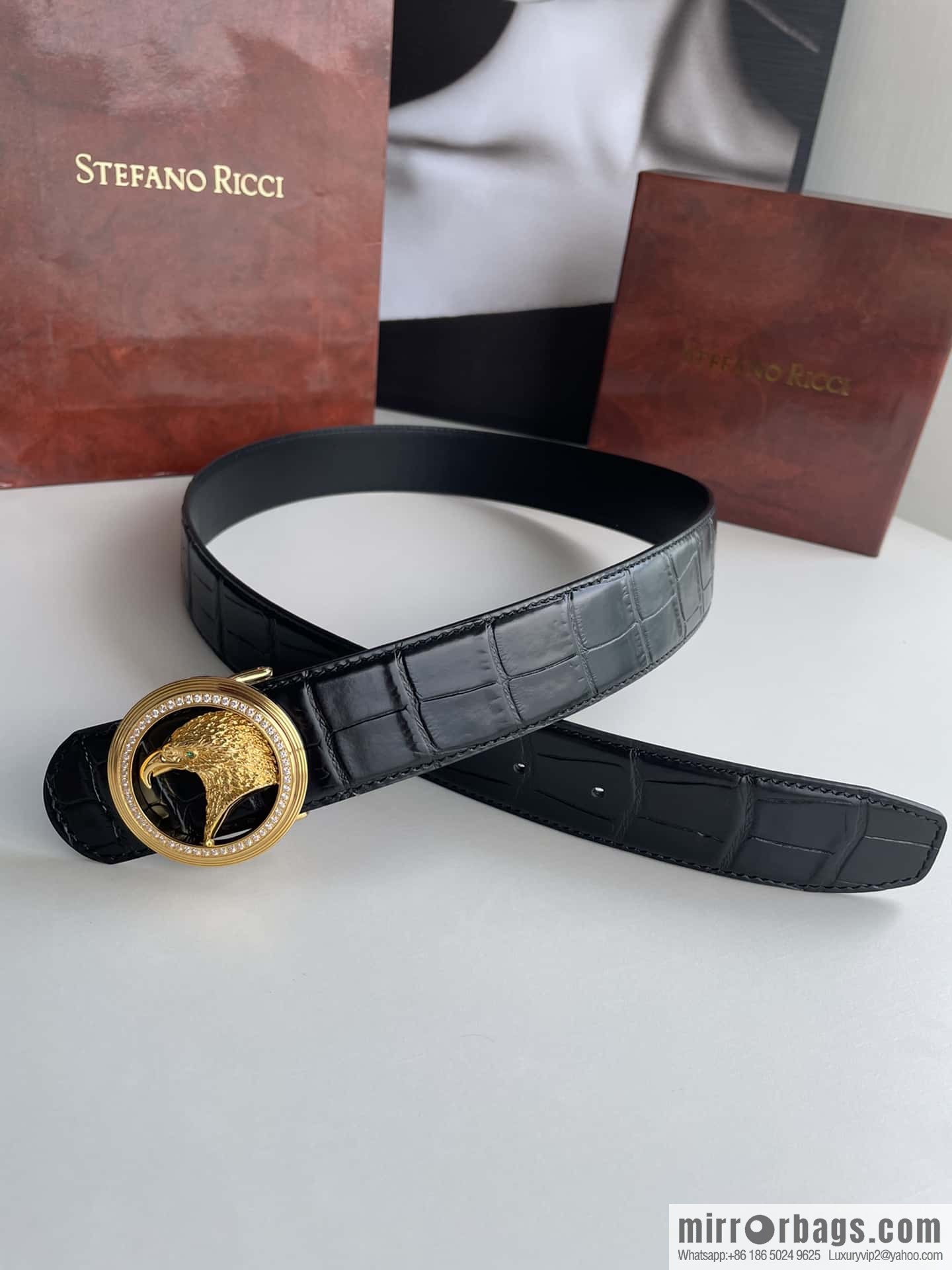 Stefano Ricci (Stefano Rau Neech) Stainless steel eagle head inlaid buckle men's belt width 3.8cm
