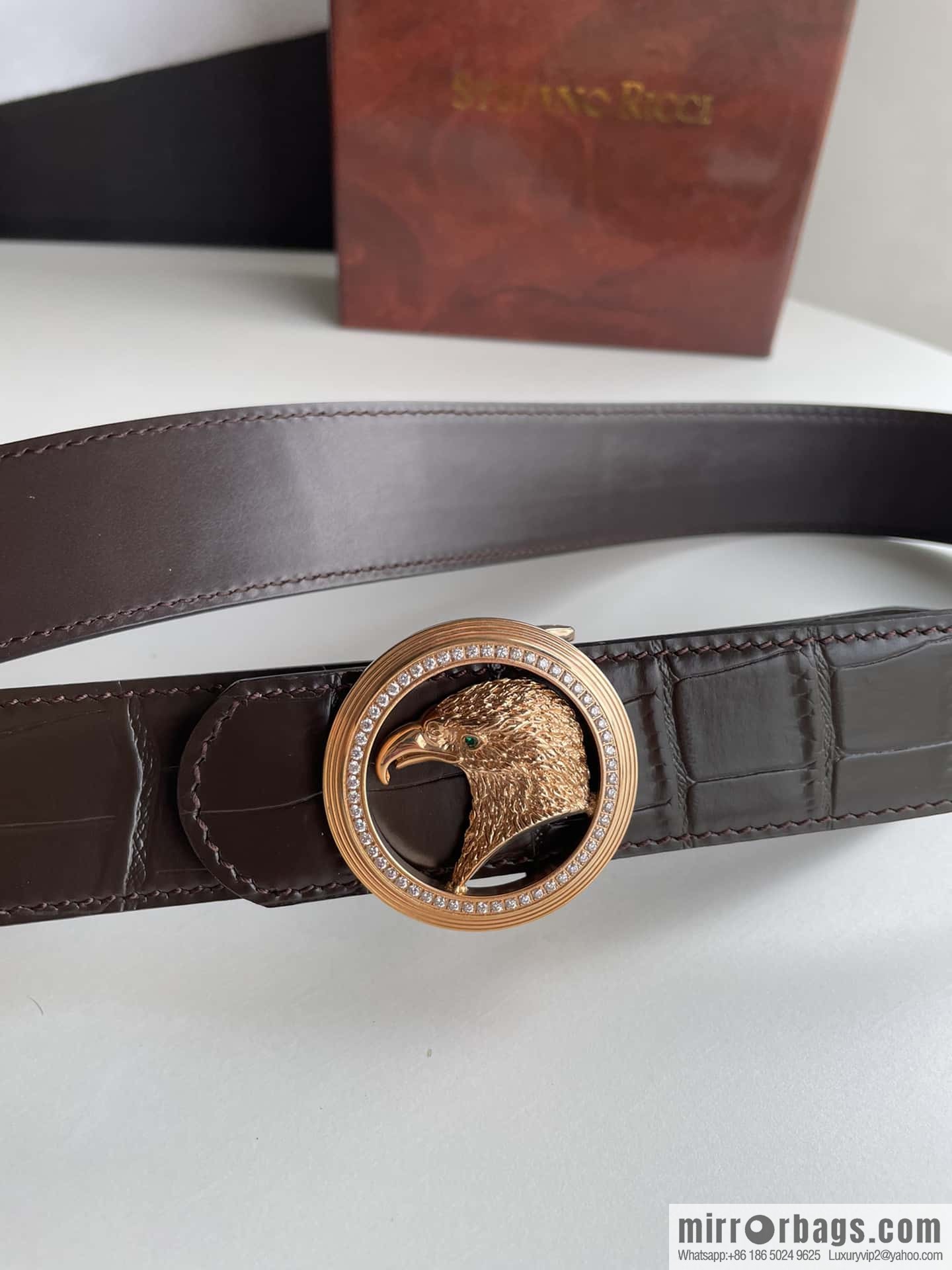 Stefano Ricci (Stefano Rau Neech) Stainless steel eagle head inlaid buckle men's belt width 3.8cm
