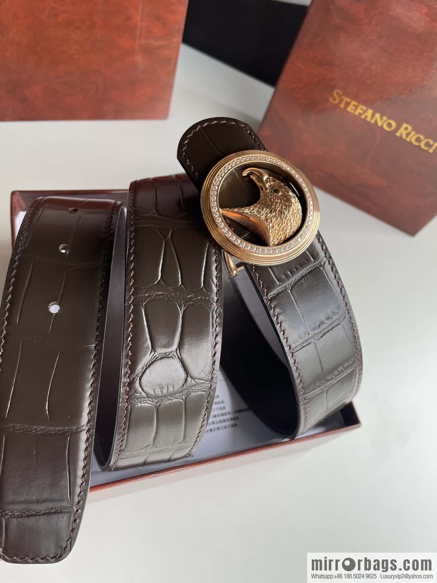Stefano Ricci (Stefano Rau Neech) Stainless steel eagle head inlaid buckle men's belt width 3.8cm