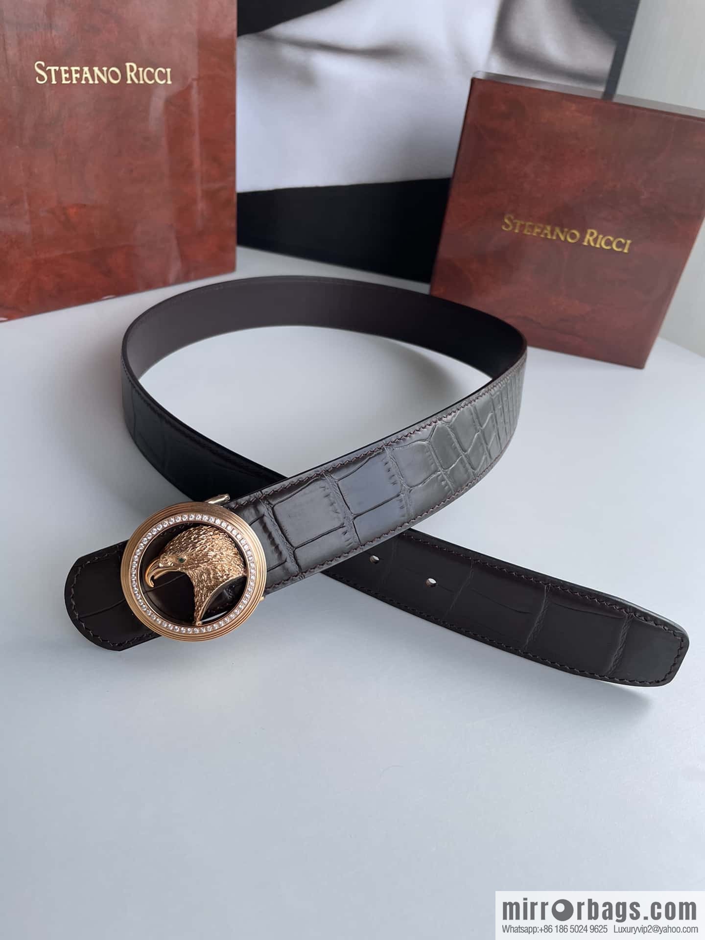 Stefano Ricci (Stefano Rau Neech) Stainless steel eagle head inlaid buckle men's belt width 3.8cm