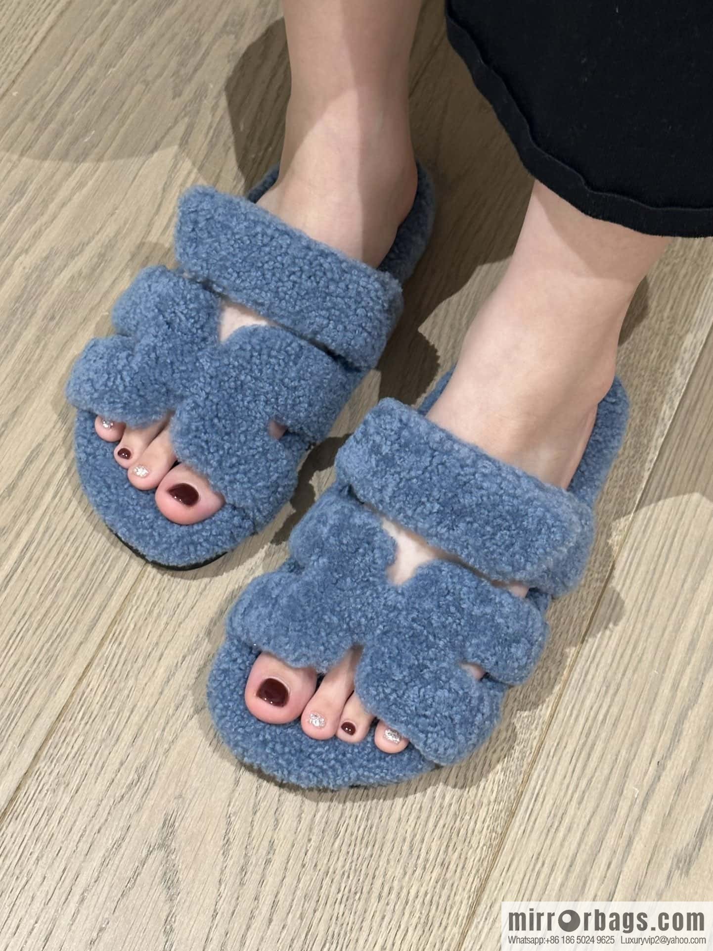 Hermès plush second uncle shoes Chypre sandals, premium blue