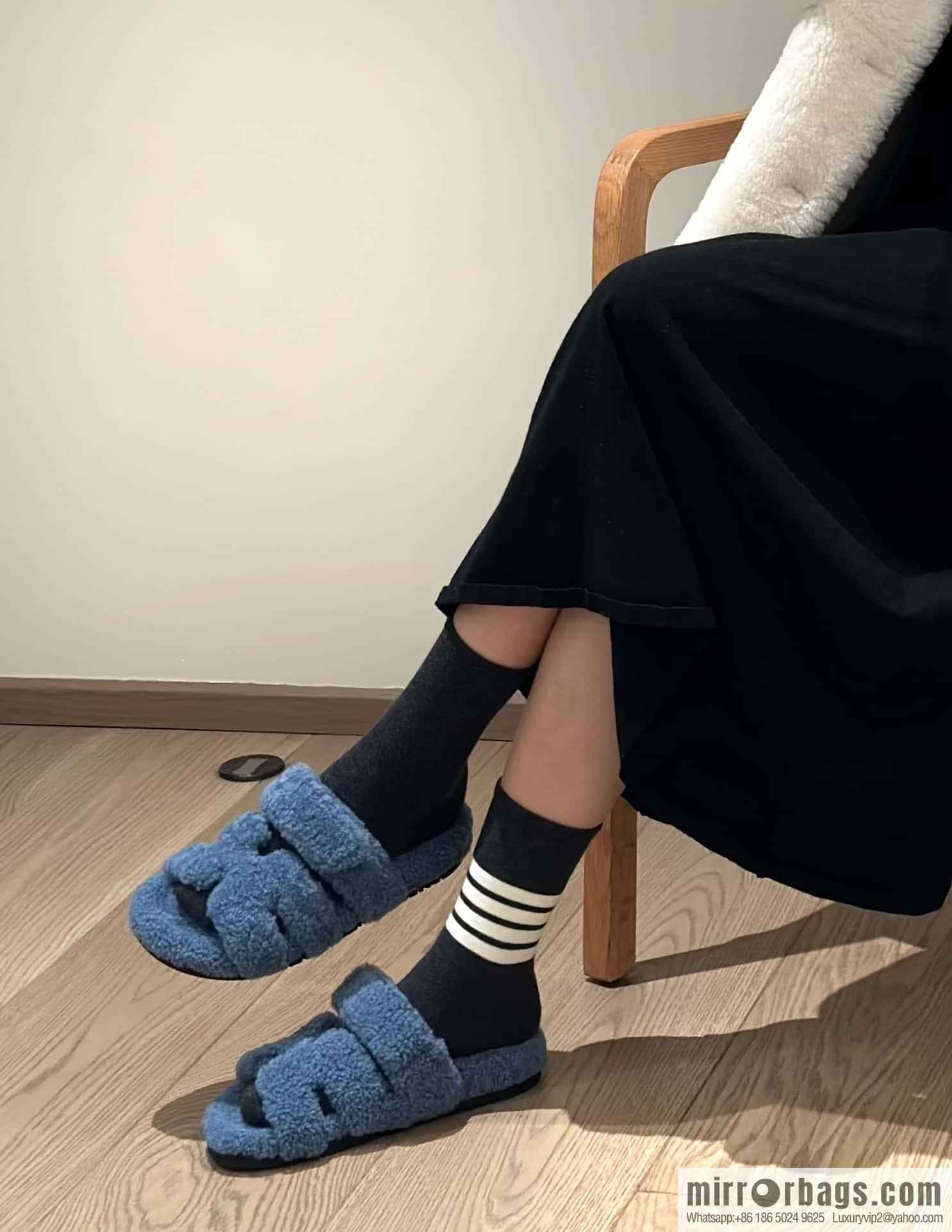 Hermès plush second uncle shoes Chypre sandals, premium blue