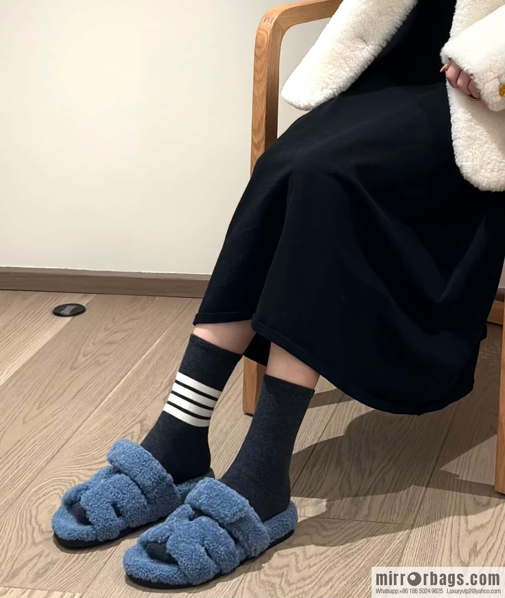 Hermès plush second uncle shoes Chypre sandals, premium blue