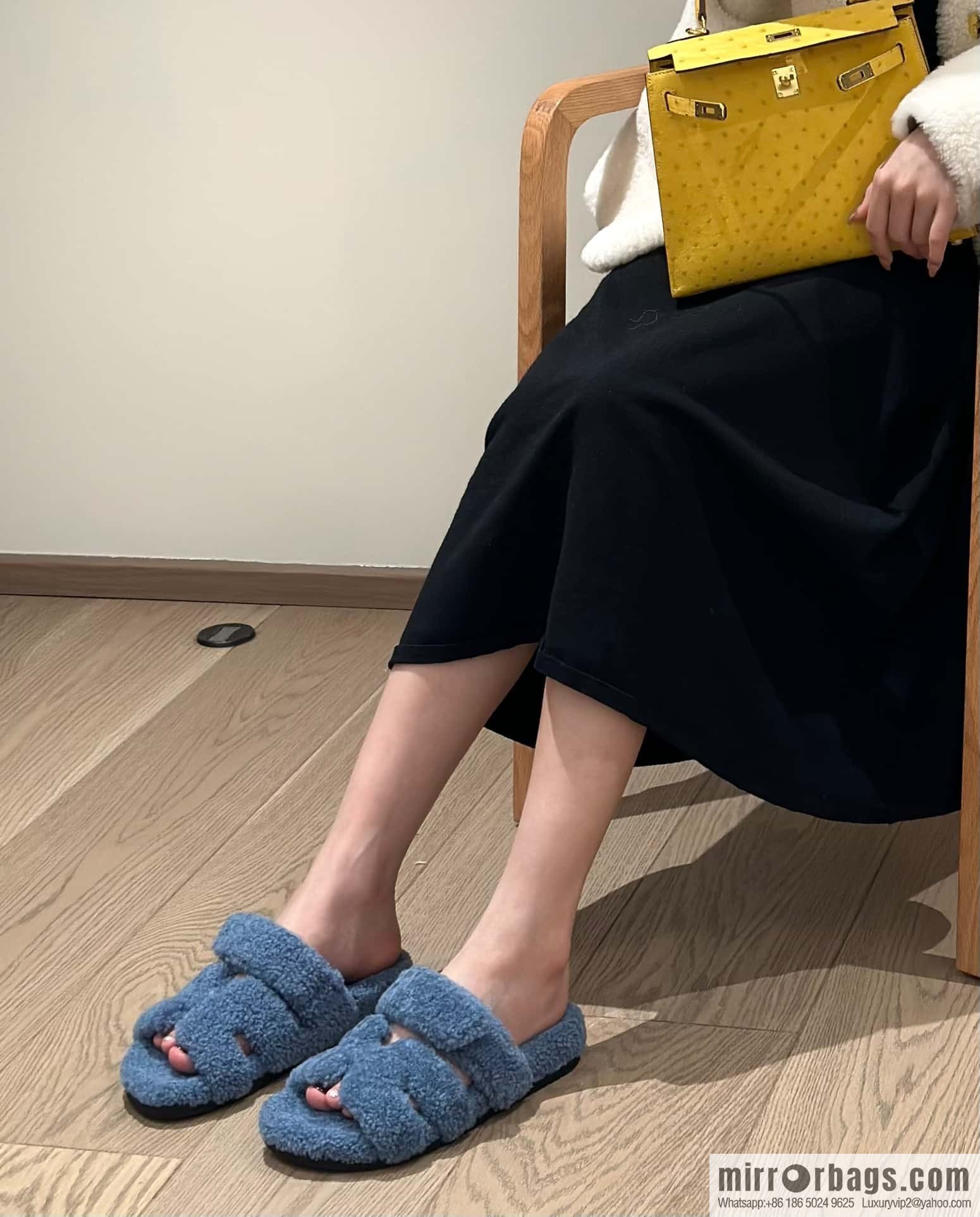 Hermès plush second uncle shoes Chypre sandals, premium blue