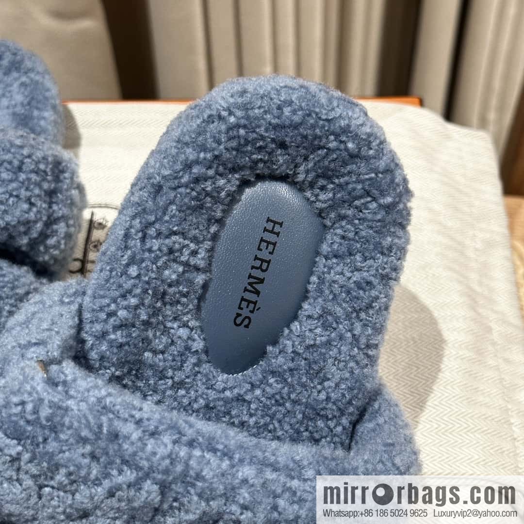 Hermès plush second uncle shoes Chypre sandals, premium blue