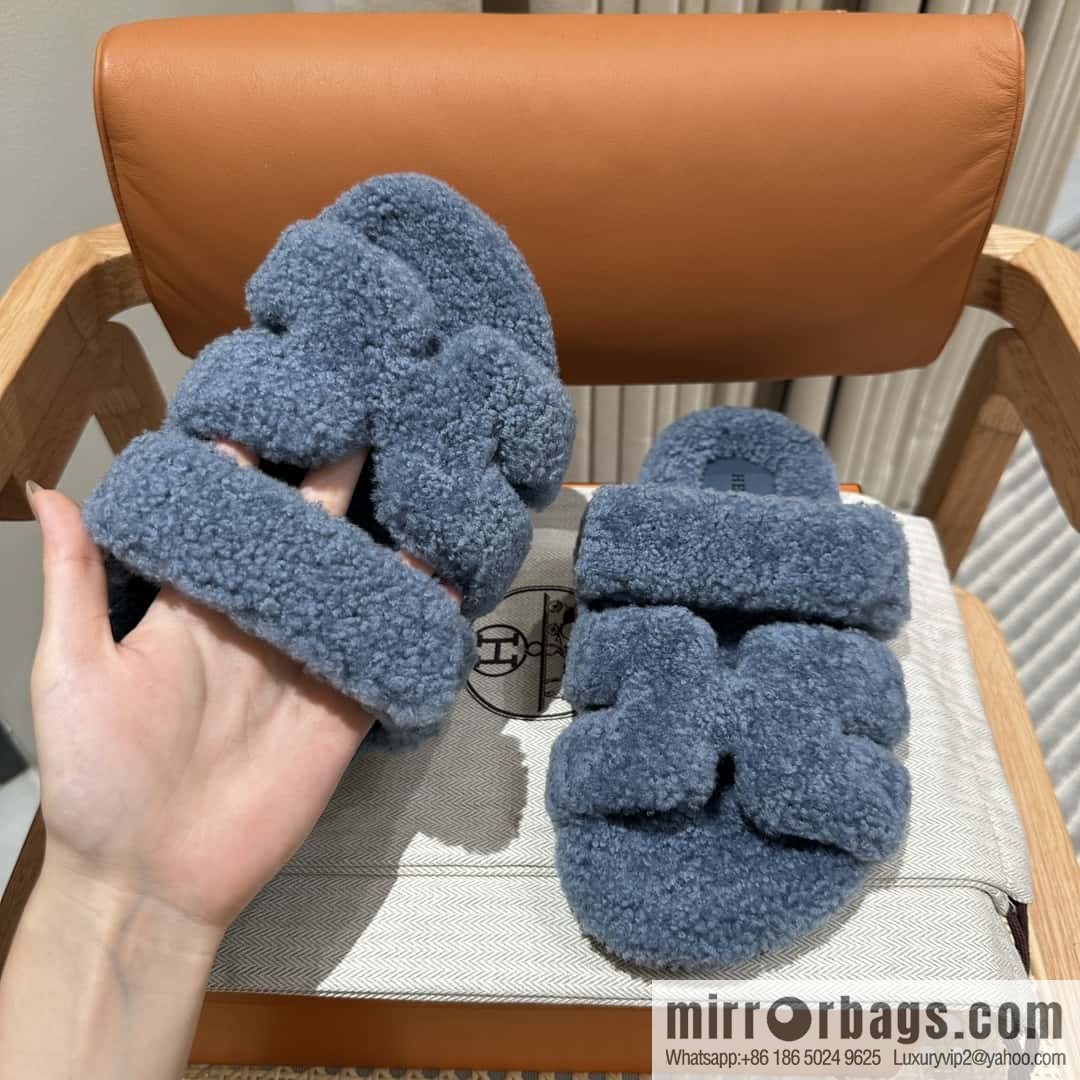 Hermès plush second uncle shoes Chypre sandals, premium blue