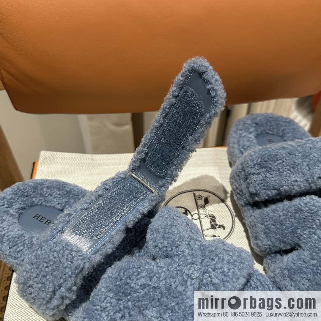 Hermès plush second uncle shoes Chypre sandals, premium blue
