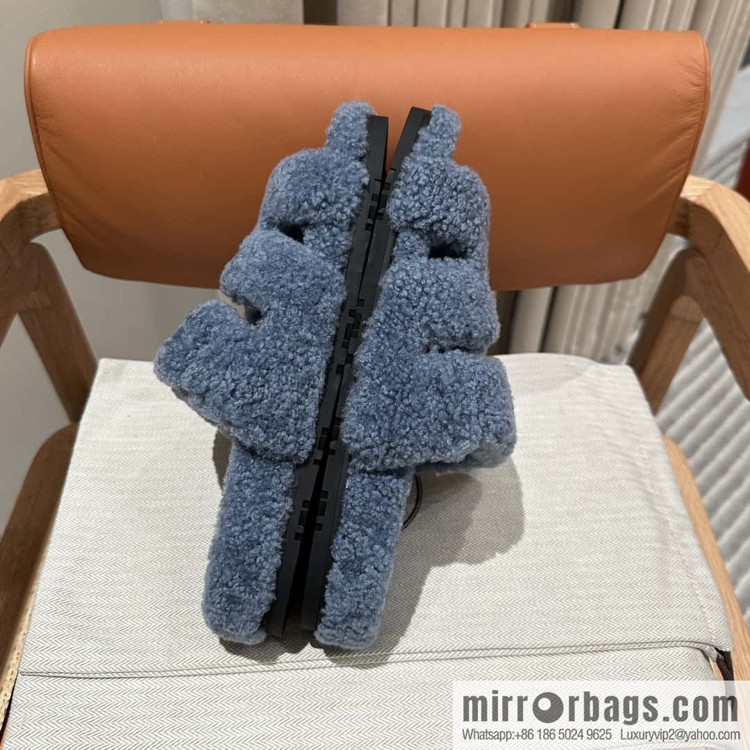 Hermès plush second uncle shoes Chypre sandals, premium blue