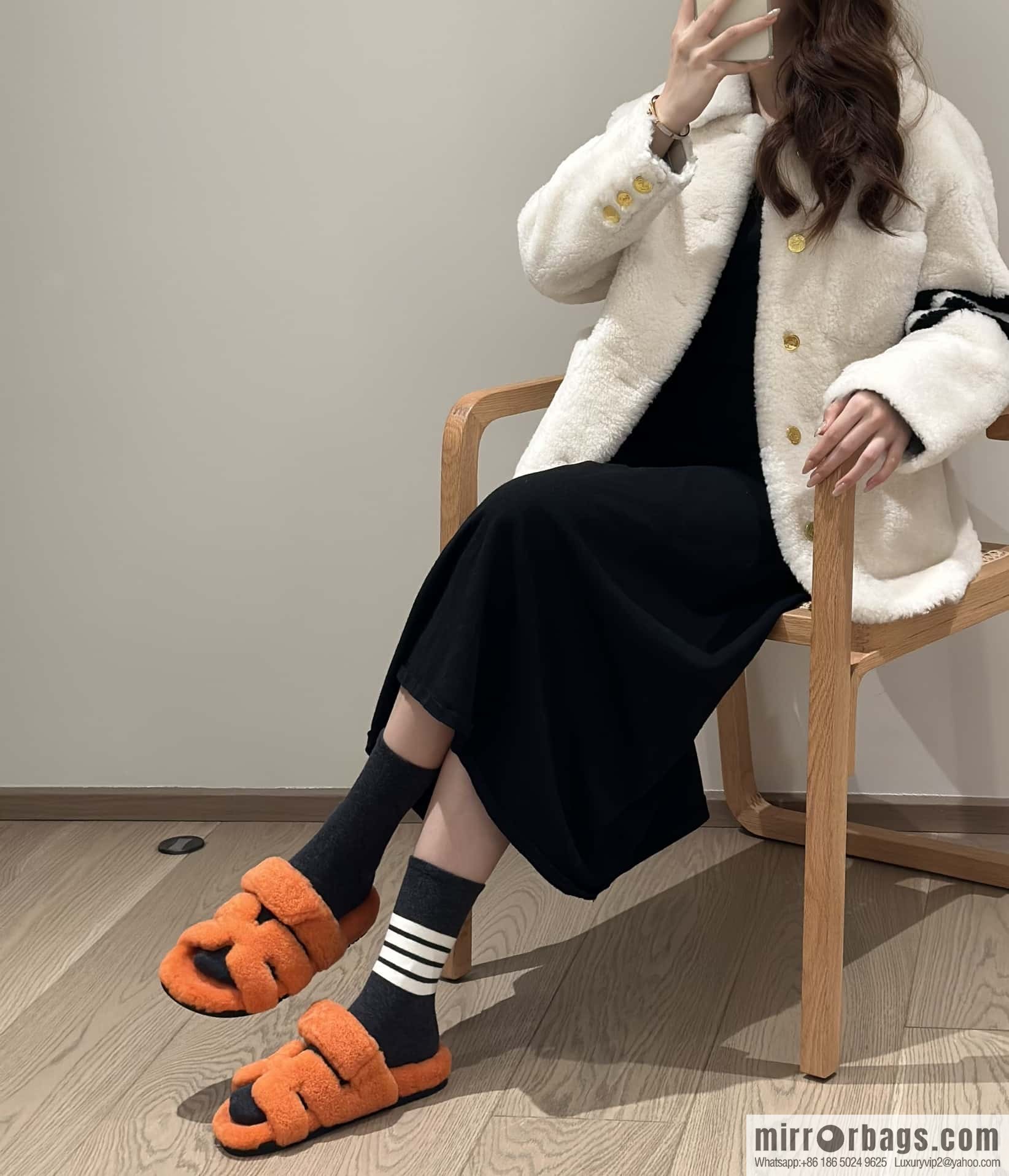Hermès plush shoes Chypre sandals, orange