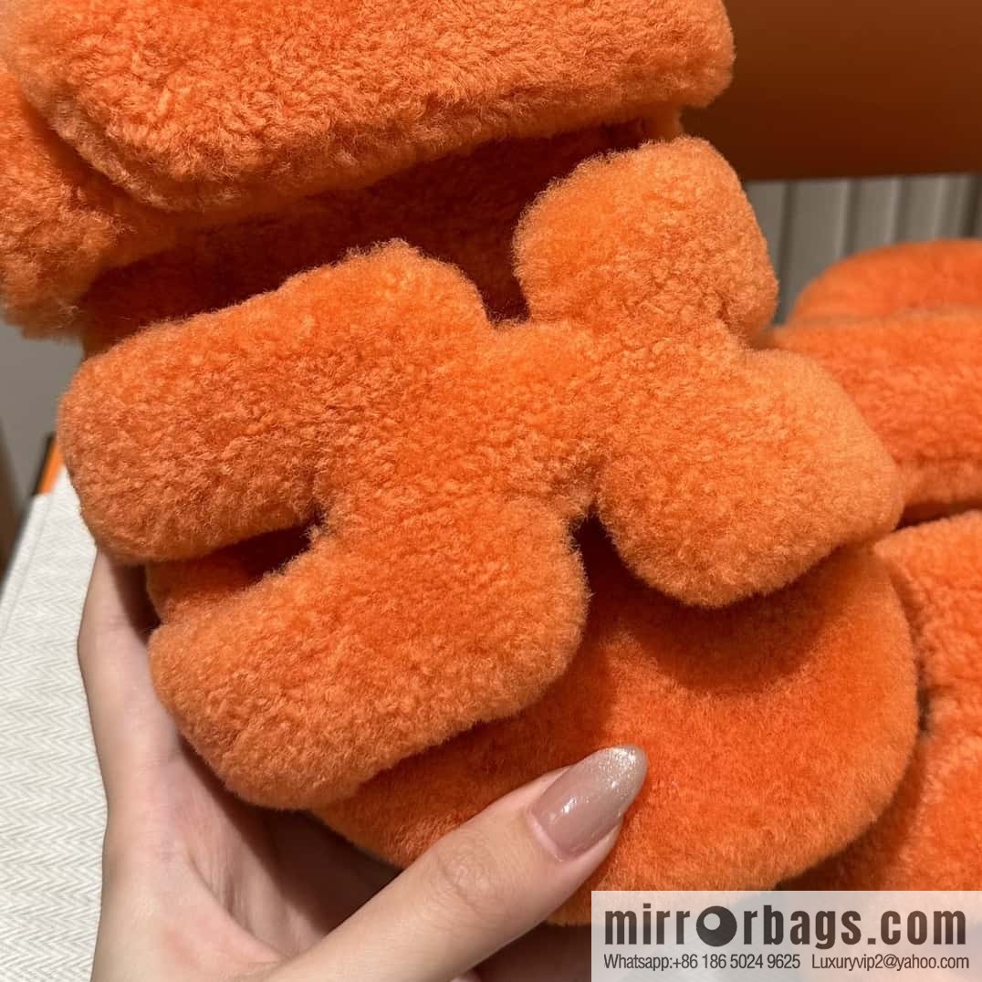 Hermès plush shoes Chypre sandals, orange