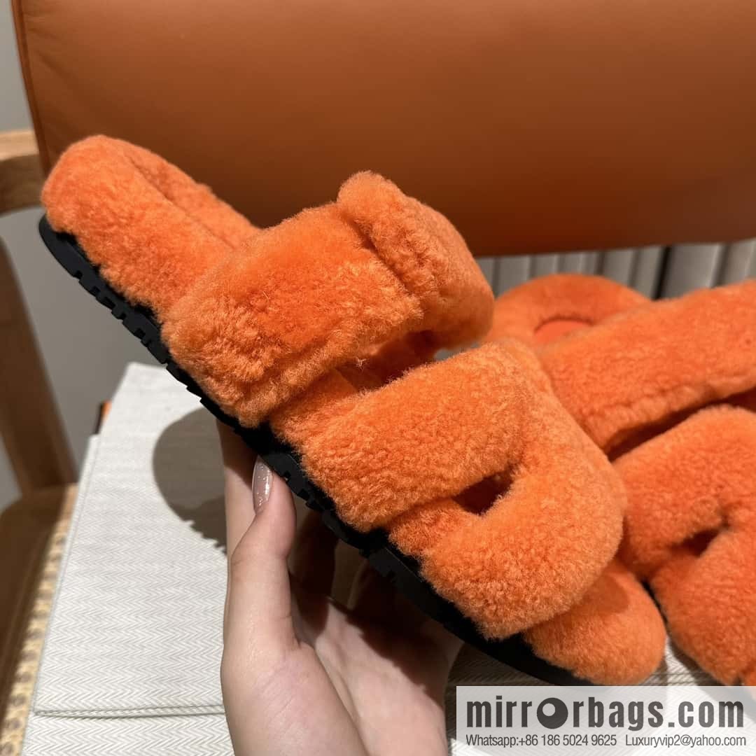 Hermès plush shoes Chypre sandals, orange