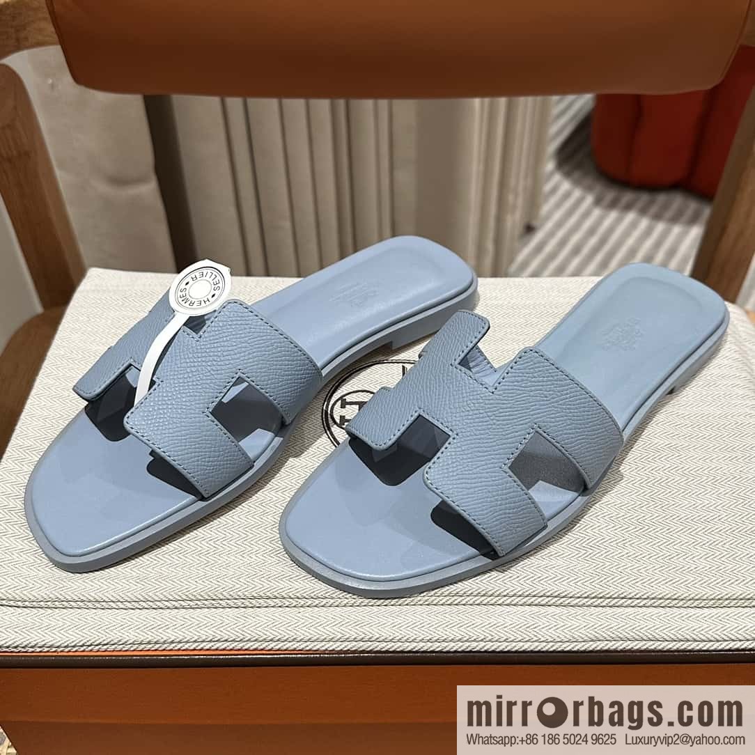 Hermès leather outsole H slippers, haze blue