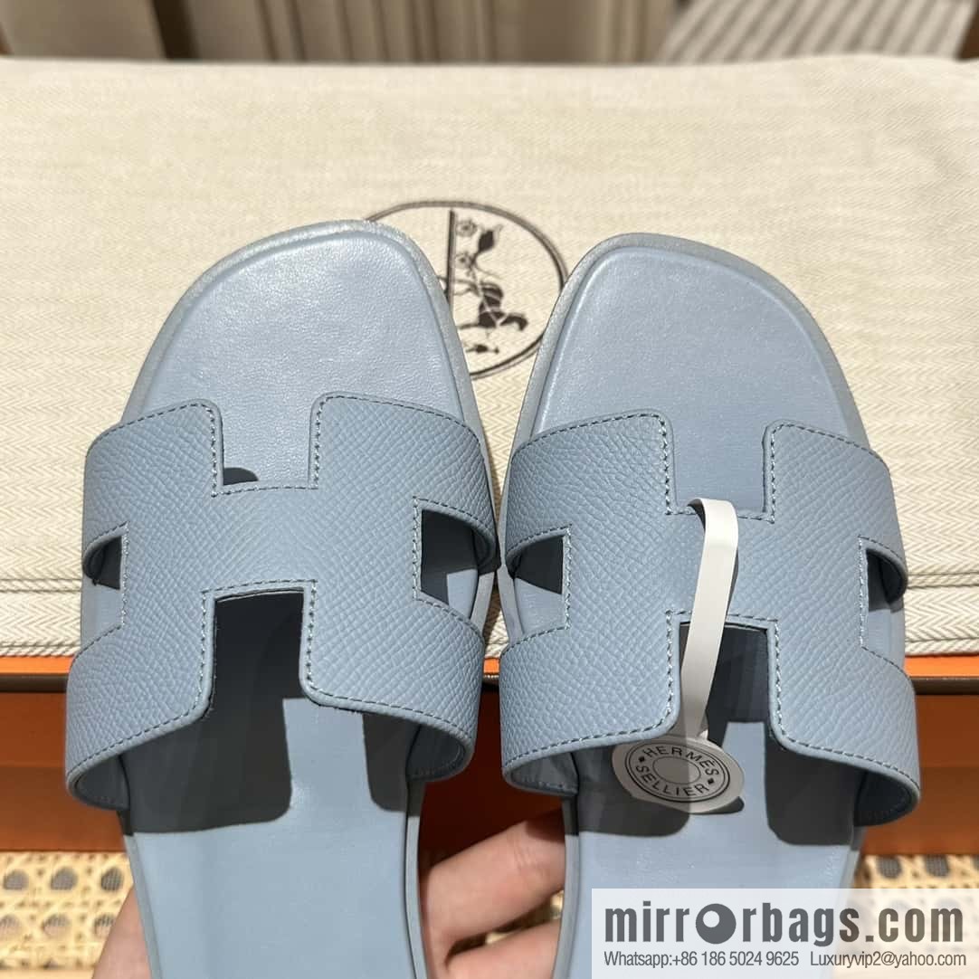 Hermès leather outsole H slippers, haze blue