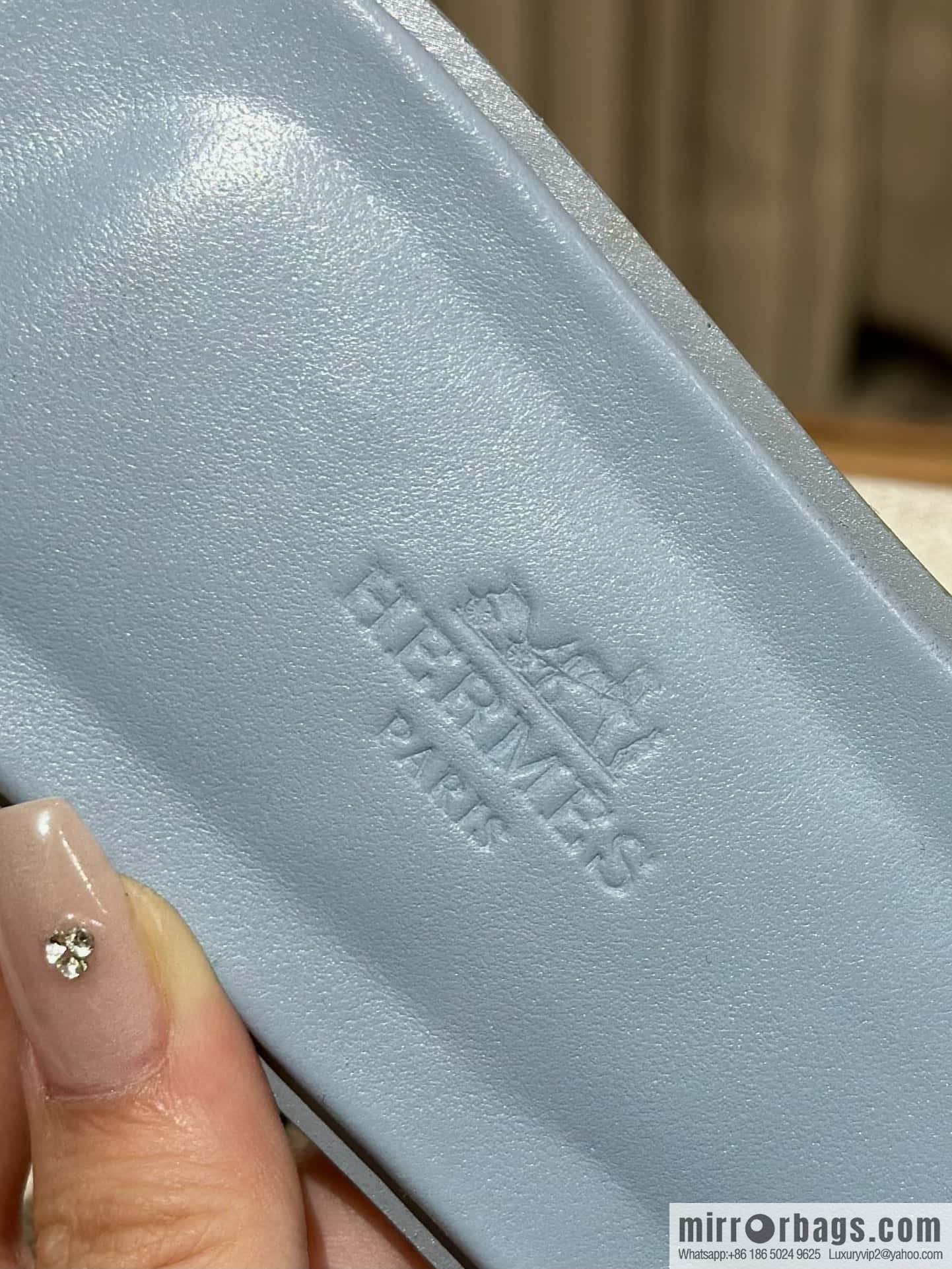 Hermès leather outsole H slippers, haze blue