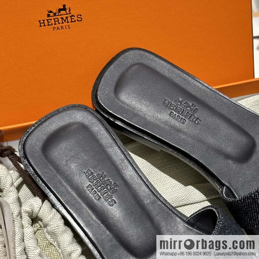 Hermès leather outsole H slippers, black