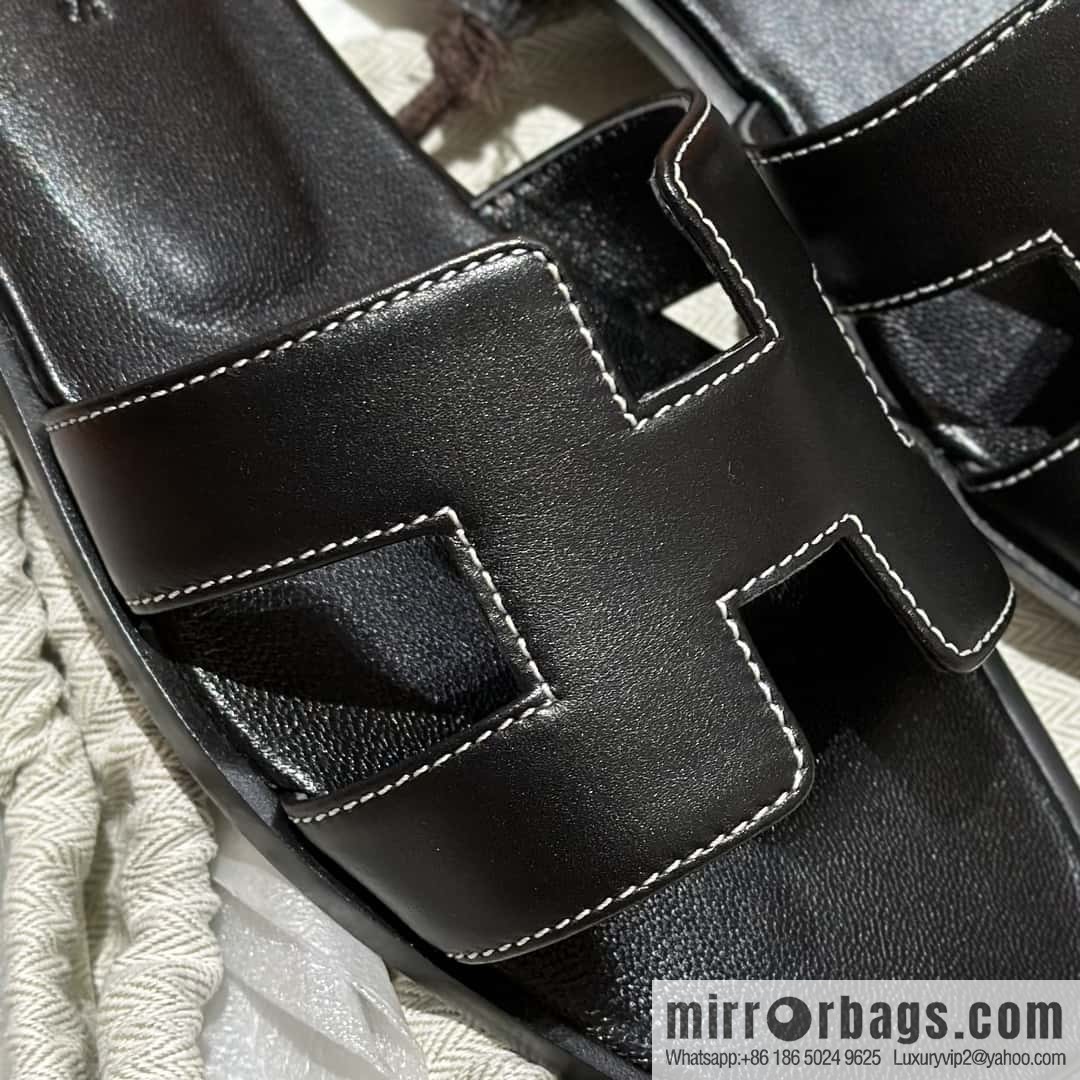 Hermès leather outsole H slippers, black