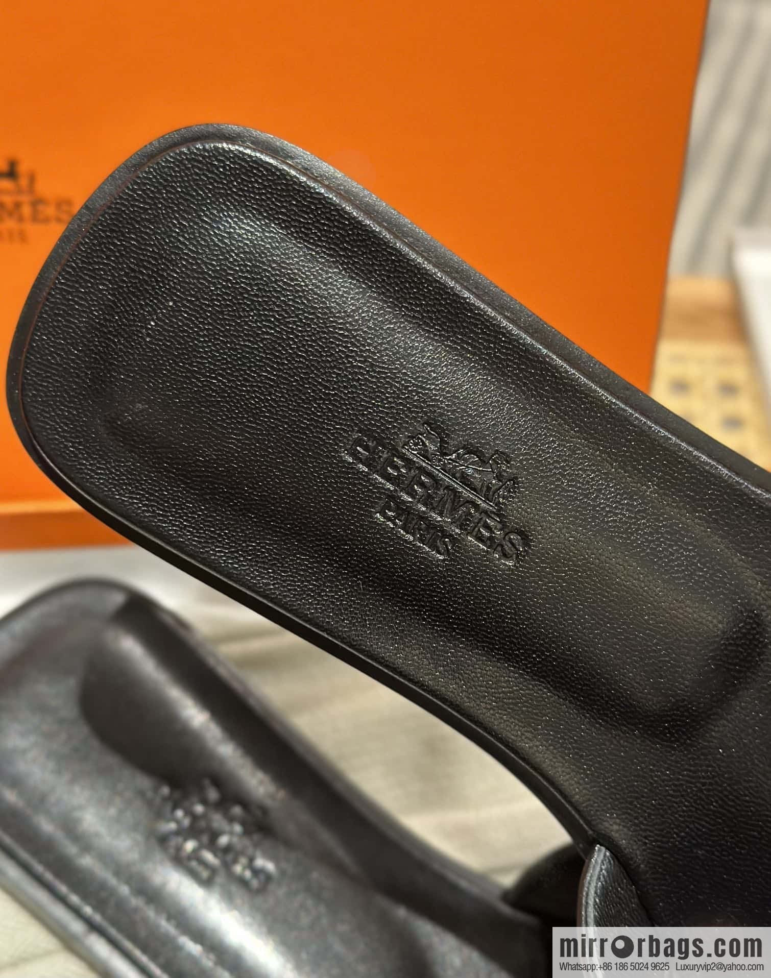 Hermès leather outsole H slippers, black