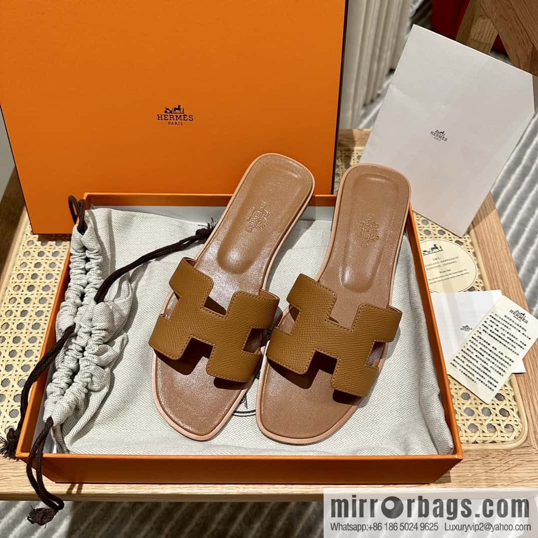 Hermès leather outsole H slippers, brown