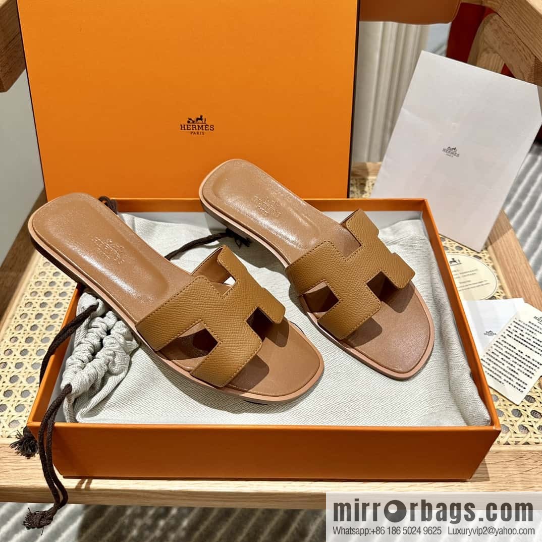 Hermès leather outsole H slippers, brown