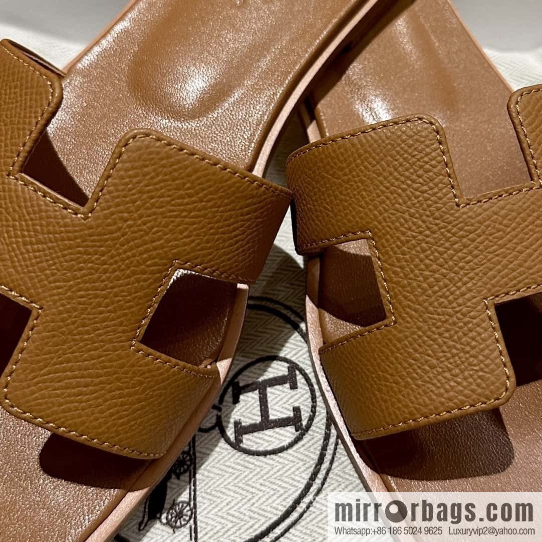 Hermès leather outsole H slippers, brown