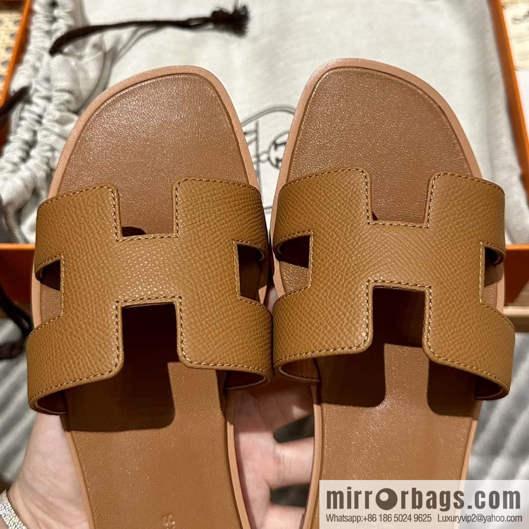 Hermès leather outsole H slippers, brown