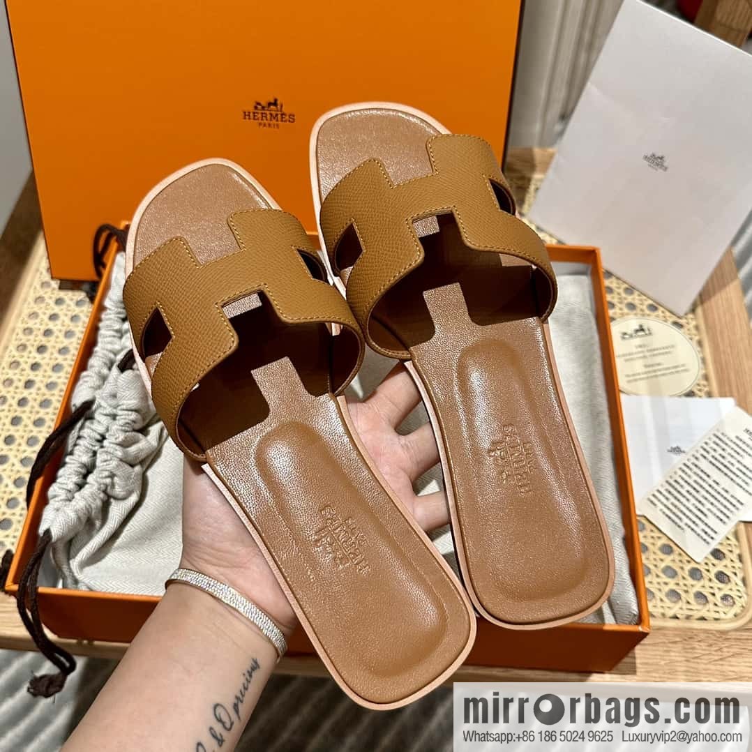 Hermès leather outsole H slippers, brown