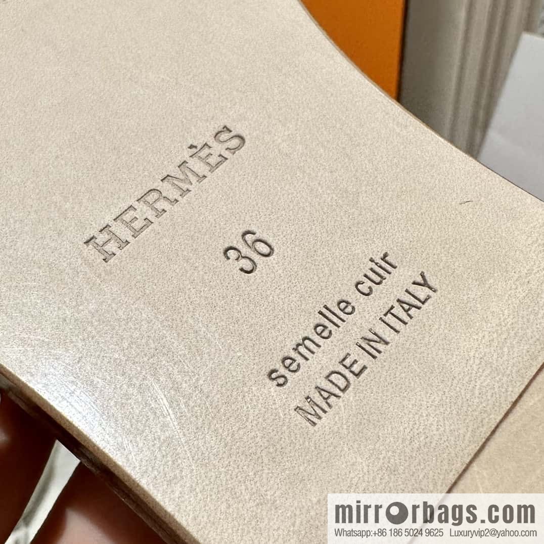 Hermès leather outsole H slippers, elephant gray