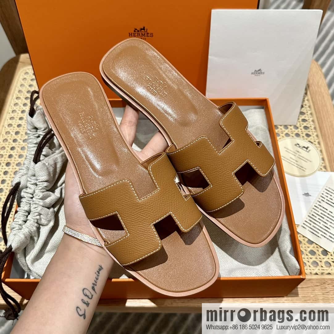 Hermès leather outsole H slippers, brown
