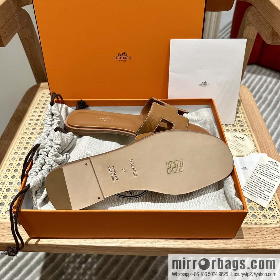 Hermès leather outsole H slippers, brown