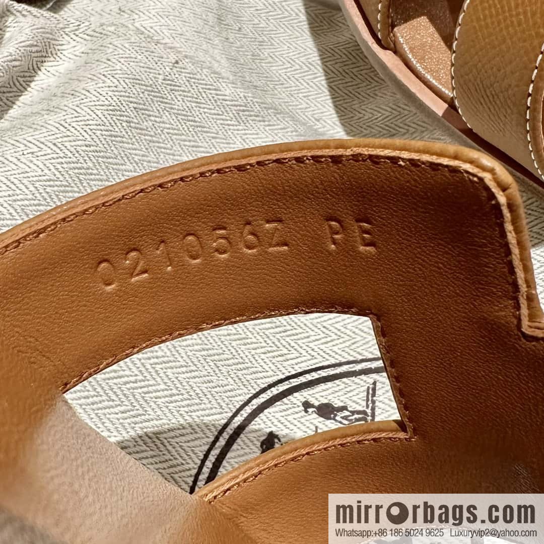 Hermès leather outsole H slippers, brown