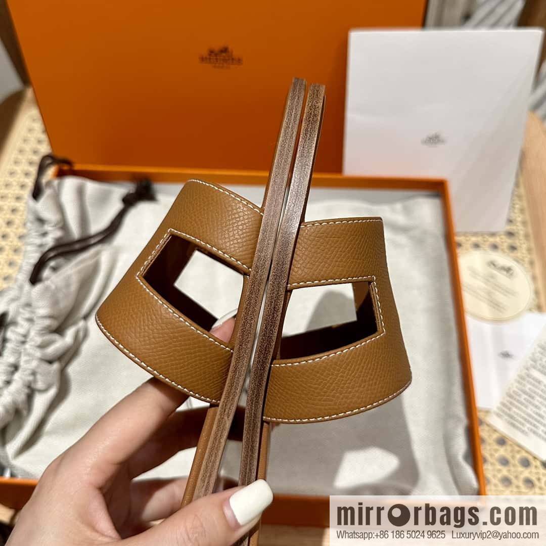 Hermès leather outsole H slippers, brown