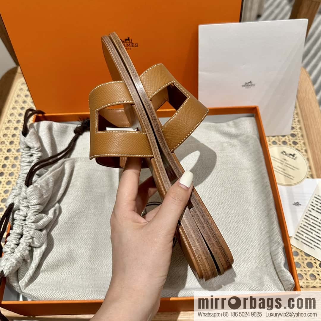 Hermès leather outsole H slippers, brown