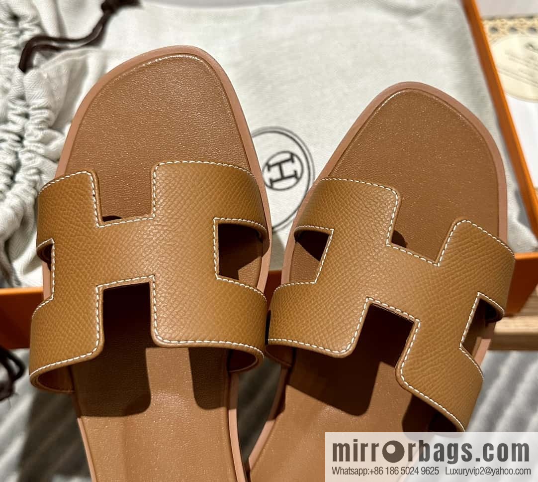 Hermès leather outsole H slippers, brown