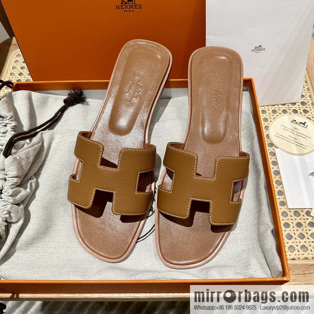 Hermès leather outsole H slippers, brown